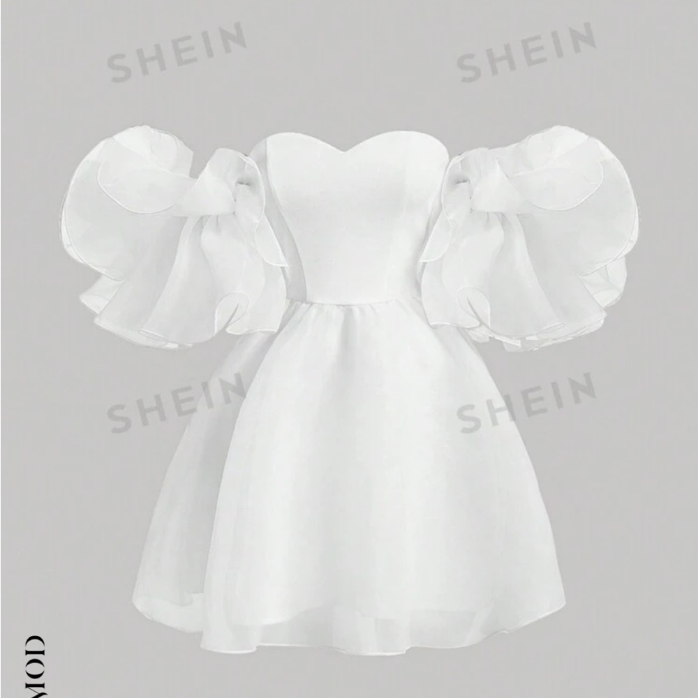 White Off Shoulder Puff Sleeves Dress